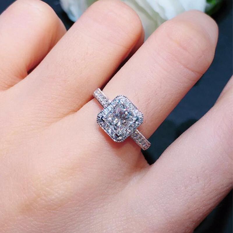 Hainon New classic geometric square zircon ring ladies temperament trend index finger ring Gift card flannel bag set 1