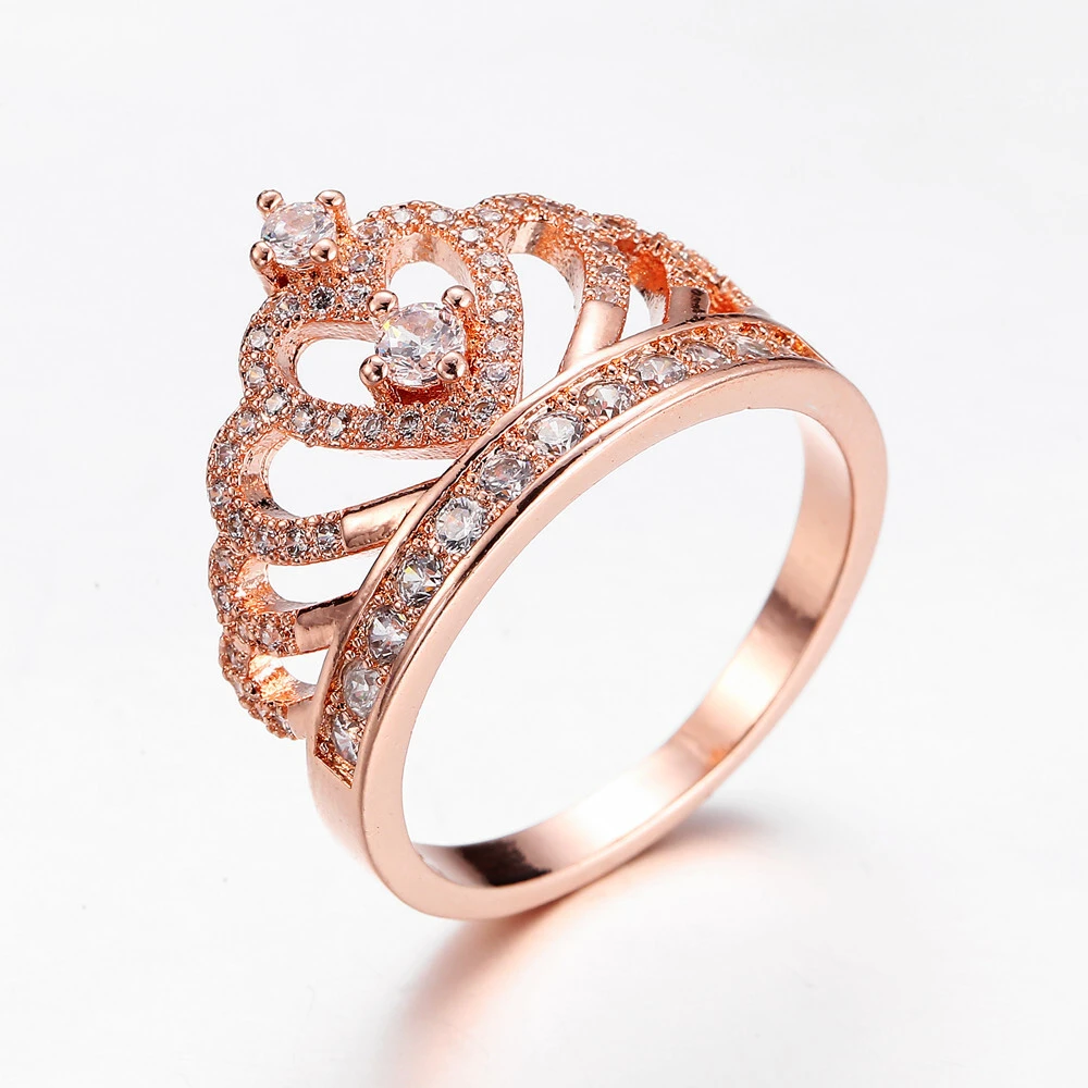 Romantic love ladies' crown design zircon rose gold ring elegant female accessories engagement ring 1