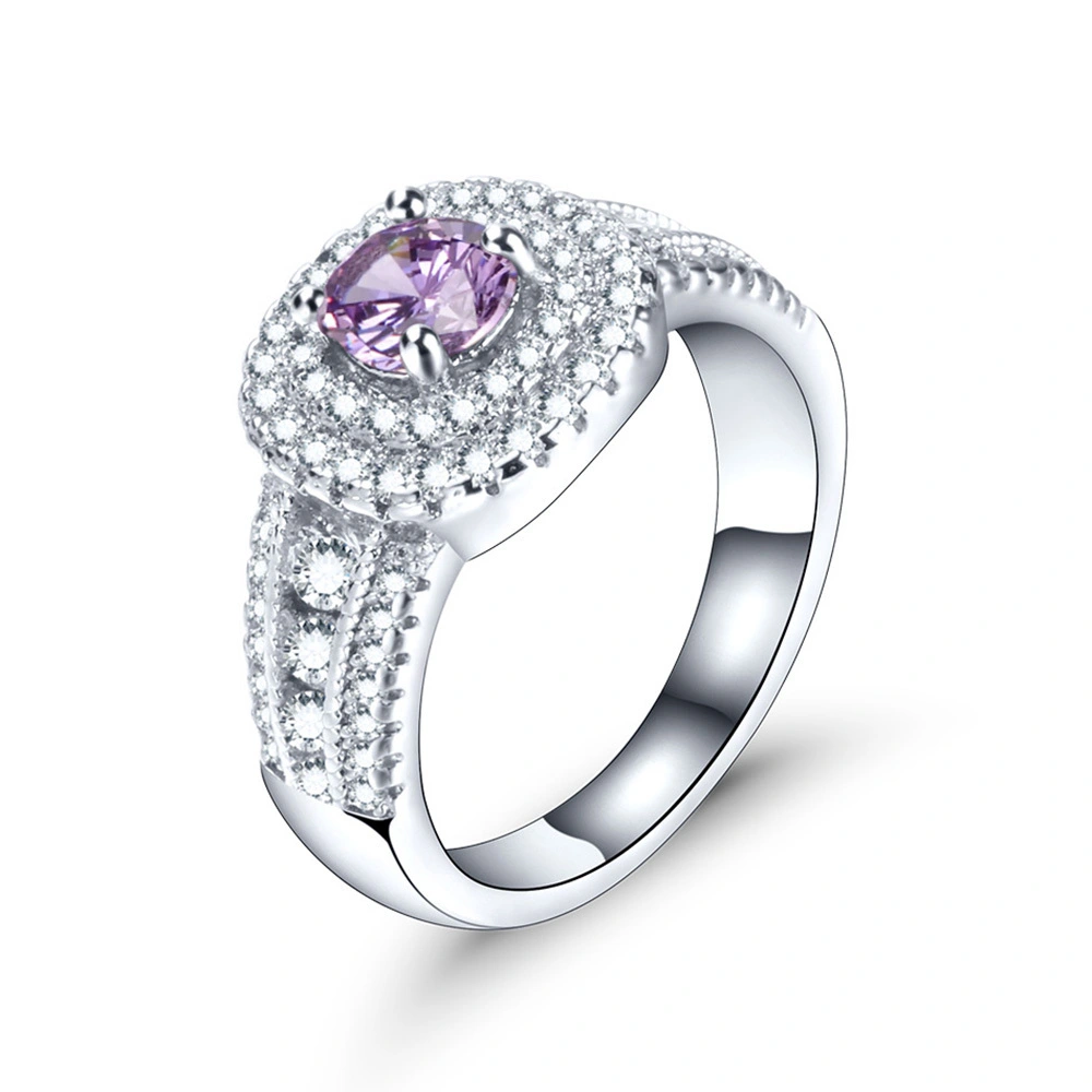 Wholesale Simple round AAA zircon single stone diamond ring ladies fashion jewelry wedding ring 1