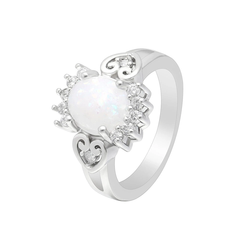Hainon Vintage Silver Plated White Round Opal Rings Jewelry Heart Engagement Wedding Finger Rings Wholesale 1
