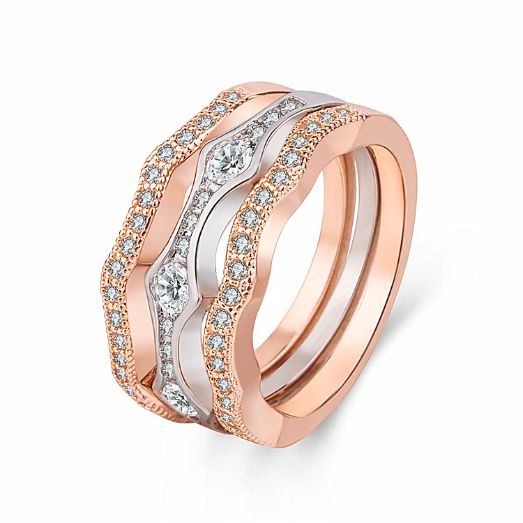 Hainon gold jewelry Luxurious shiny Set of 3 rings engagement women fashion jewelry 2019 1