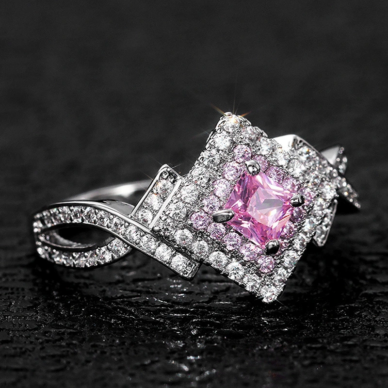 2021 summer women's ring shiny pink Crystal Birthstone jewelry Rings Engagement Rings 1