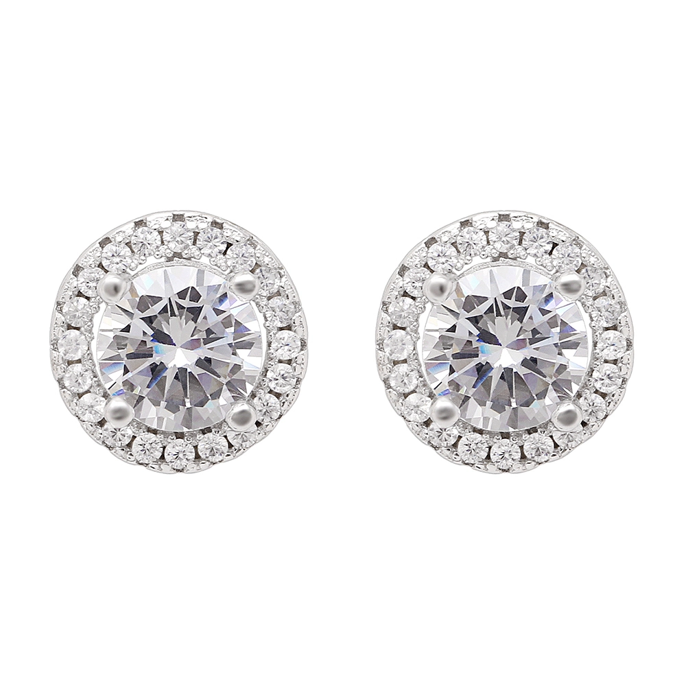 6mm stud earrings for women White Cz Stone Round Platinum 925 sterling silver ear needle gold rose gold jewelry gift wholesale 1