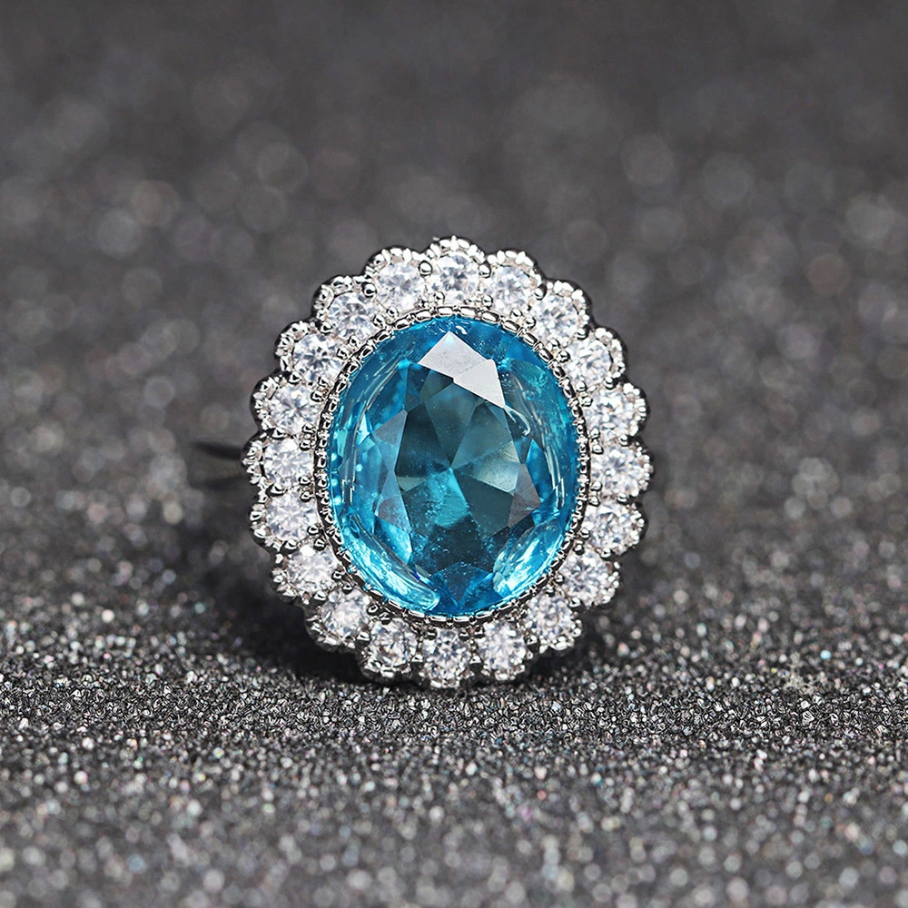 Hainon wholesale 2021 Hot selling Copper inlaid aquamarine oval zircon ring wedding rings fashion  Gift card 1