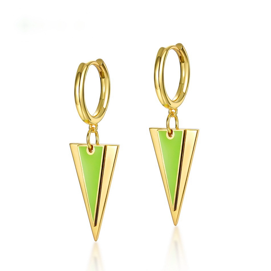 Hainon European Fashion Alloy green epoxy Earrings Hot Sale Personality Gold Plated Alloy triangle Hoop Earrings 1