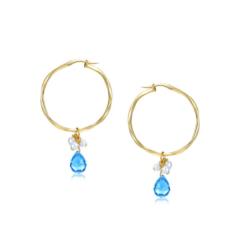 Hainon New Design Gold Plated Hoop Earrings Blue Crystal Earrings For Women New Accessories Earrings Gifts Wholesale 1