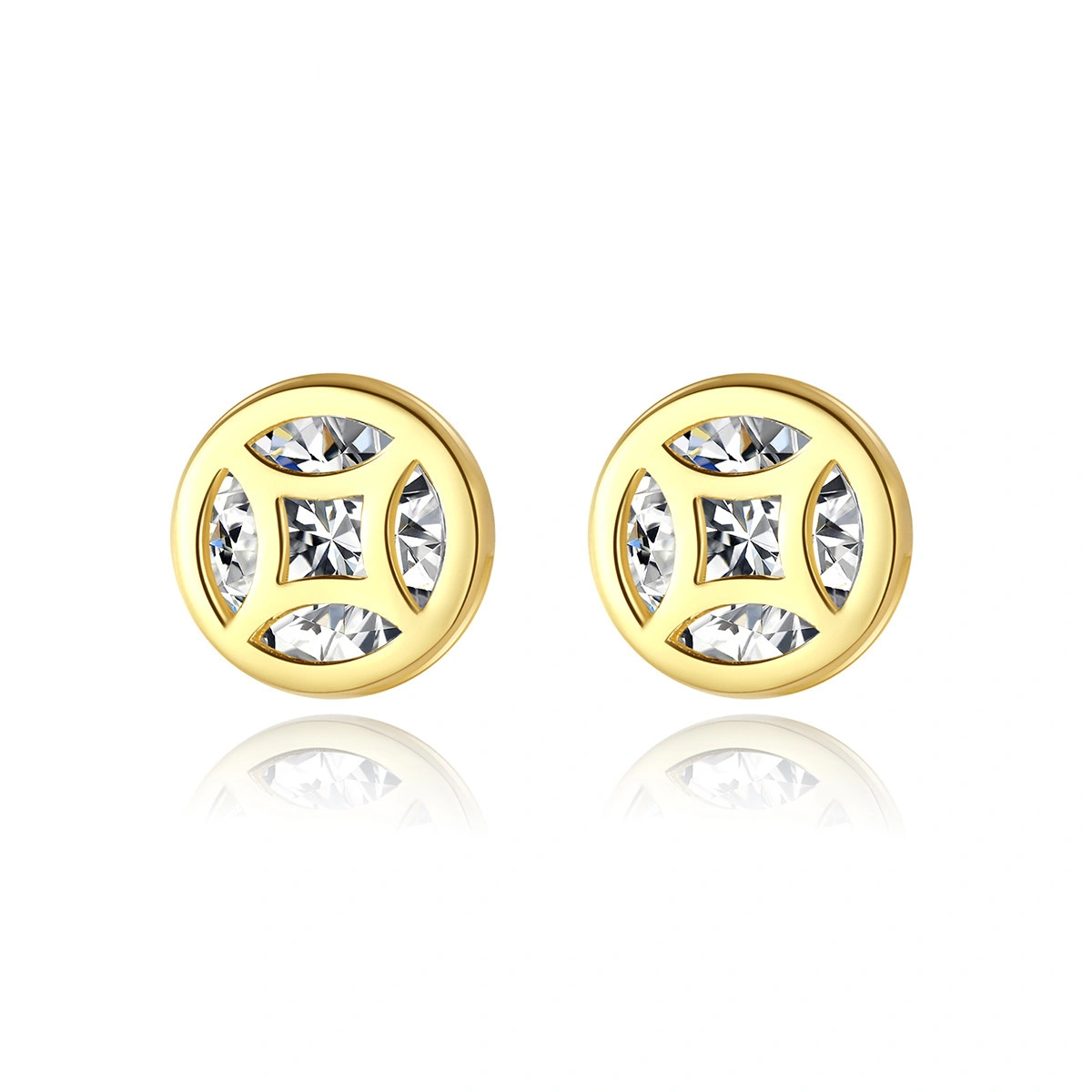 Hainon Korean Earrings S925 Sterling Silver Creative Inlaid Zirconium Copper Coin Earrings 14K Gold Plated  Earings 2021 1