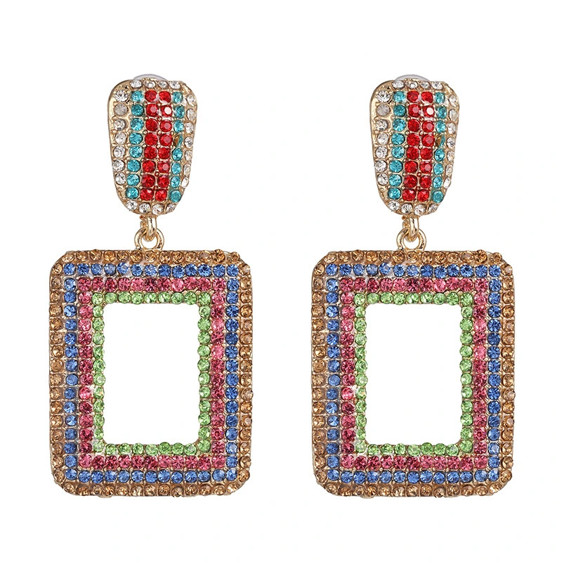 Hainon Fashion Statement Earrings Christmas Geometric Crystal Square Earrings Wedding Jewelry Full Crystal Drop Earrings Women 1