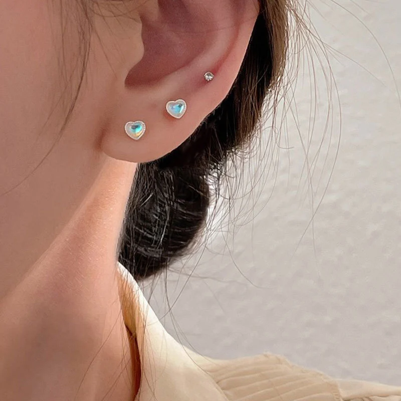 Hainon S925 Sterling Silver Colorful Heart-shaped Studded Earrings Minimalist Korean Gemstone Earrings Christmas Earrings 1