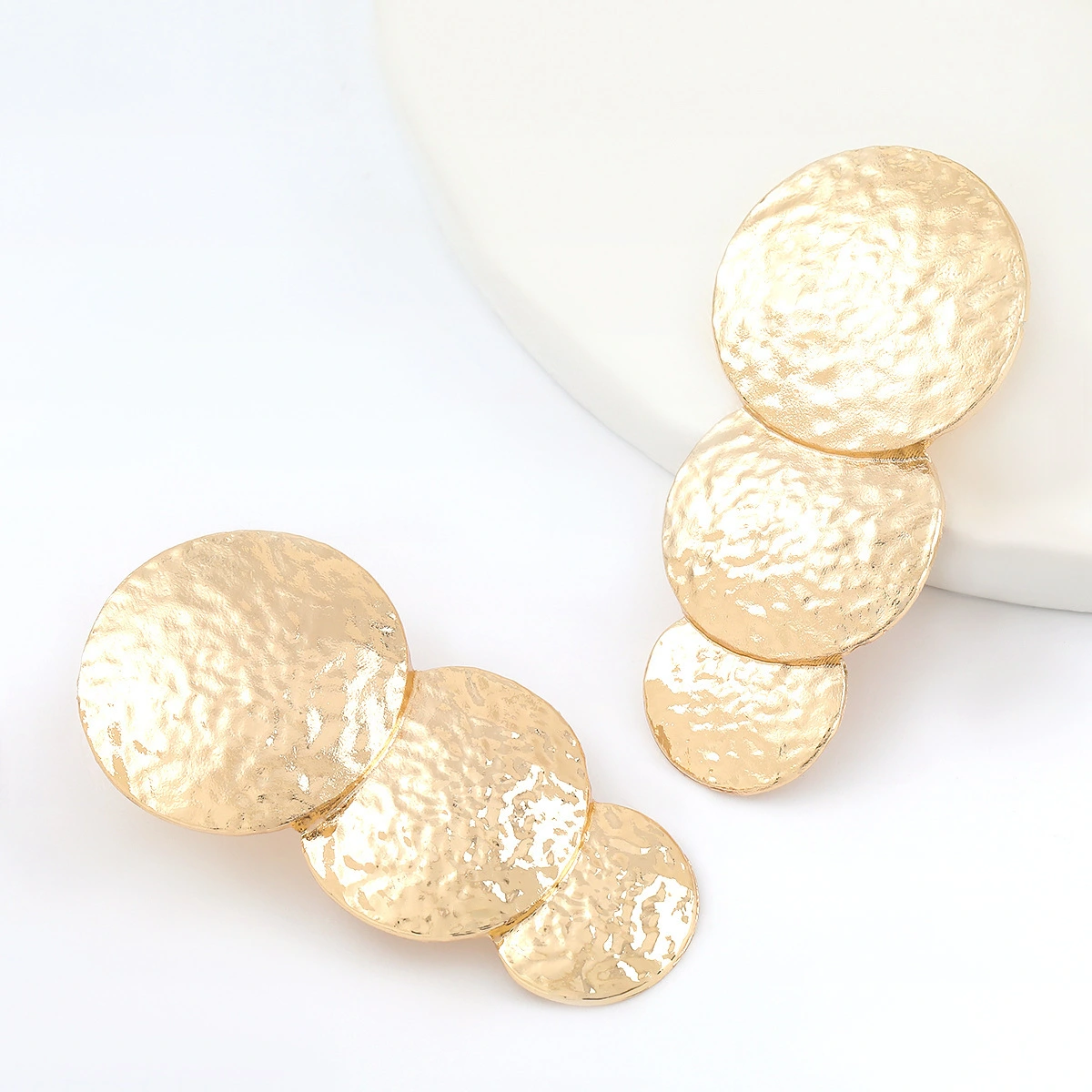 Hainon Statement Earrings Three Circles Stud Earrings Round Post Earrings yellow Gift card flannel bag set 1