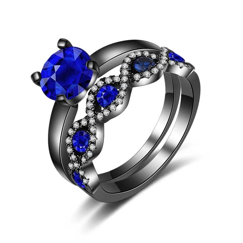 Hainon women rings jewelry Luxurious shiny Royal blue diamond engagement ring women black gold fashion jewelry 2018 rings 1