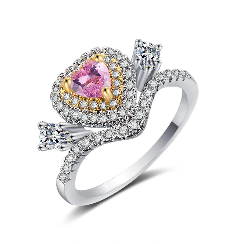 Rings jewelry women 2018 shiny white pink zircon heart fashion jewelry romantic wedding ring wholesale 1