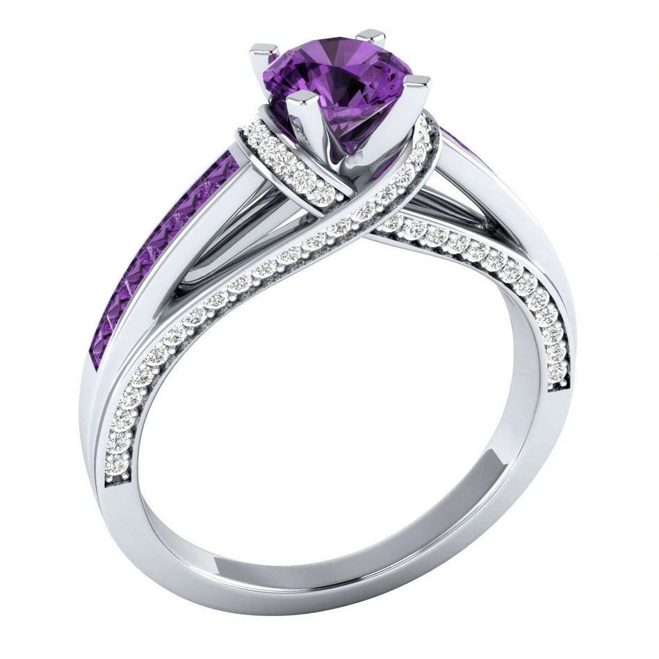 Hainon Factory Direct Cheap Engagement Rings Fine Jewelry Classical Purple Zircon Elegant Wedding Ring for Women Brass Round 1