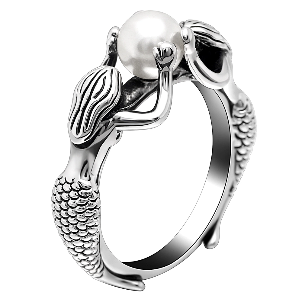 Mermaid Pearl Ring fashion Unique shape sweet wedding rings for women wholesale 1
