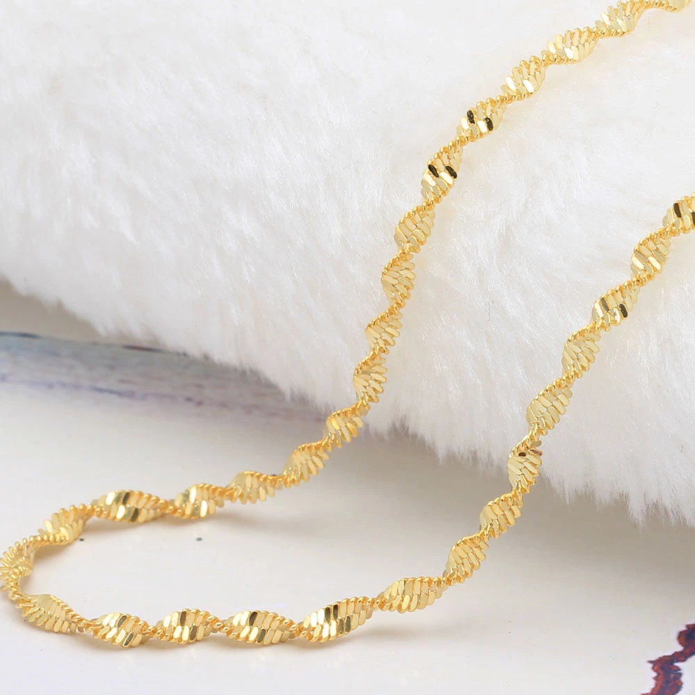 Hainon 18inch gold plated chain necklace for women double water wave chain brass necklace 1