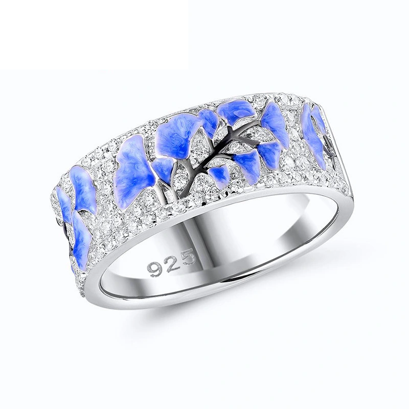 Hainon gold jewelry Luxurious Fantasy blue flower wedding ring women gold fashion jewelry 2018 rings women 1
