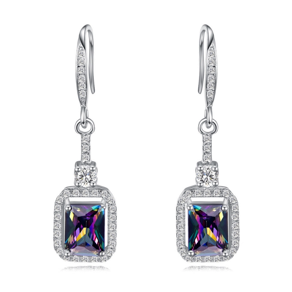 Hainon New Design Women Daily Wear Wholesale Cheap drop Earrings with square zircon Gift card flannel bag set 1