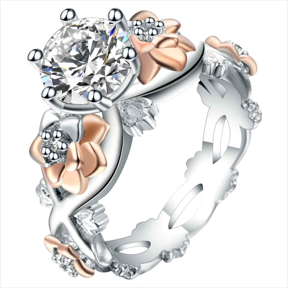 Rings Hainon factory wholesale Beautiful gold flower shape  white zircon gift/party women/girl engagement ring 1