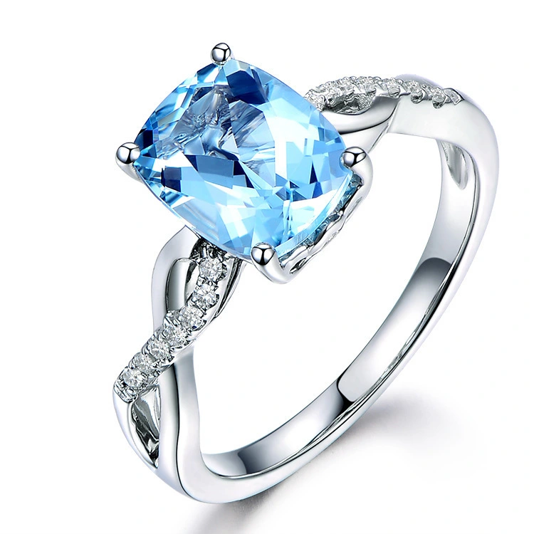 Sea blue Diamond plated silver Engagement Wedding ring Yiwu Hainon Wholesale rings jewelry women 1
