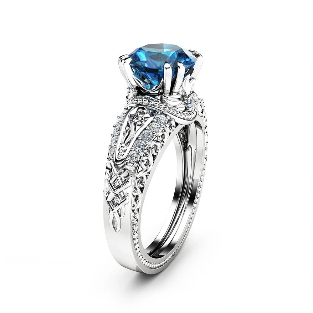 Hainon fashion jewelry rings for women Blue zircon flower love wedding rings wholesale 1