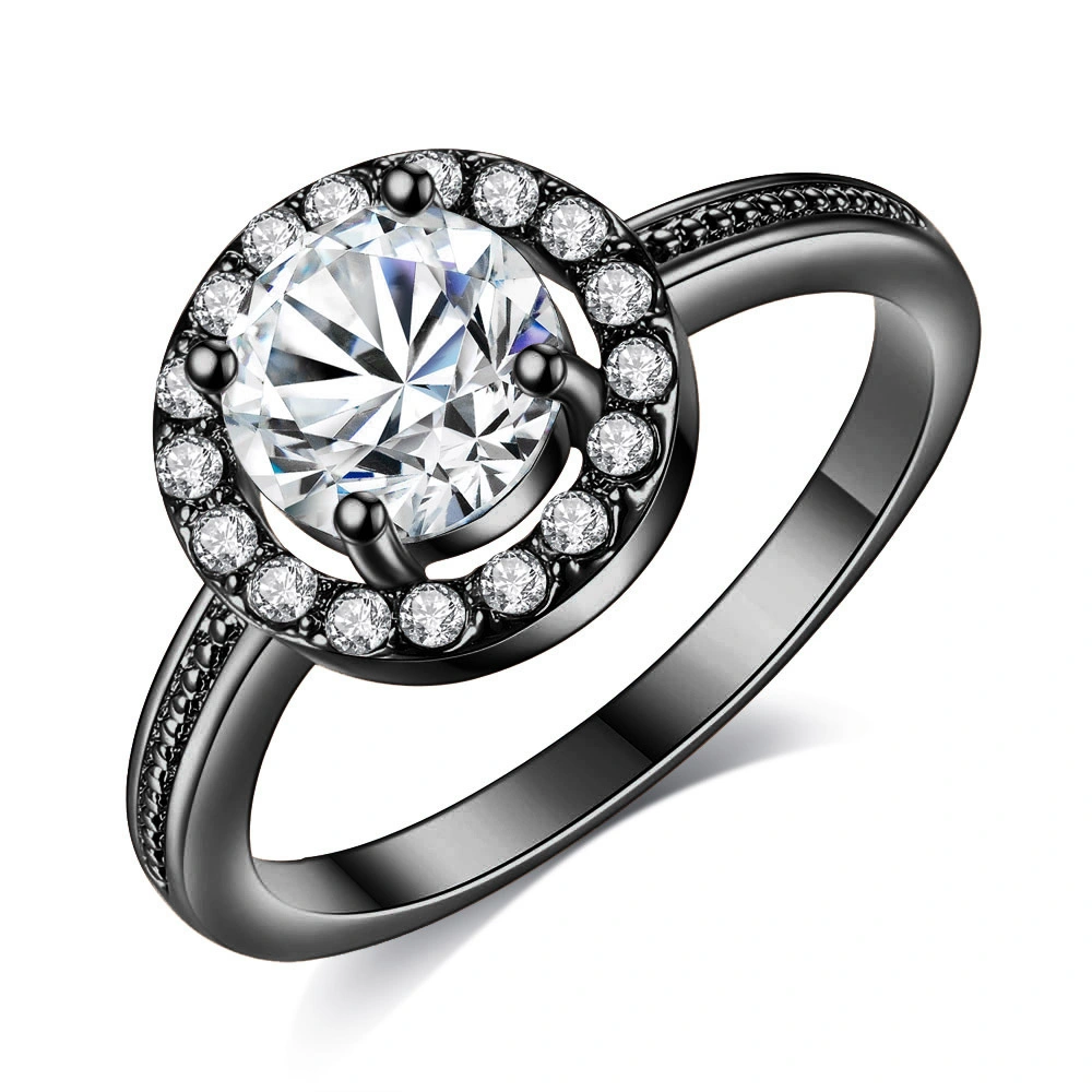 Hainon black and white zircon Black Gun Plated Open Ring Wedding Engagement Jewelry Gift card flannel bag set 1