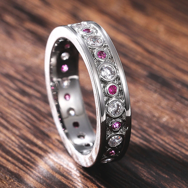 Hainon 2021 new jewelry exquisite white powder zircon single row ring birthday gift ring Gift card flannel bag set 1