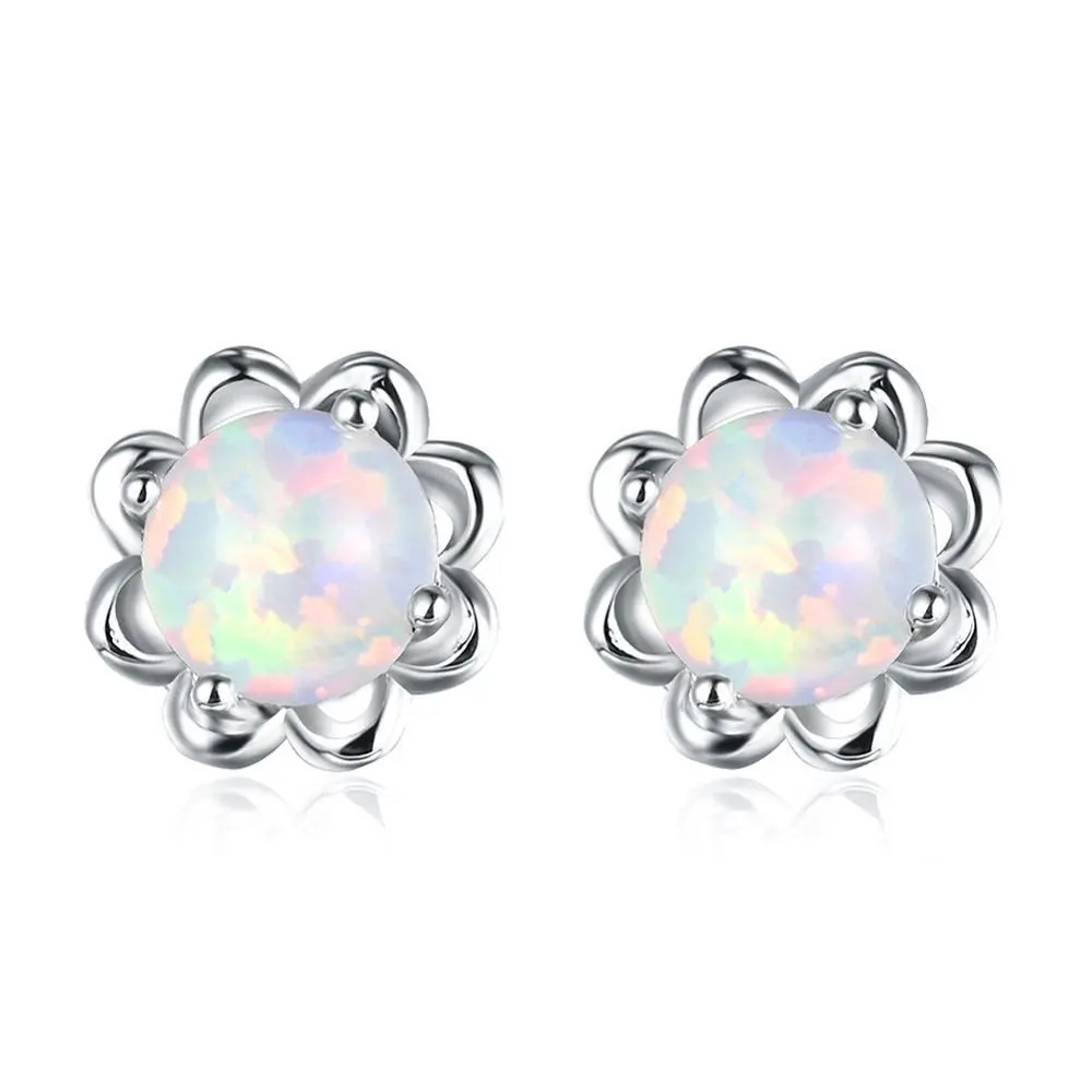 Opal Earrings For Women 925 Silver Plating Stud Earrings Romantic Cute Flower Jewelry Blue White Wholesale Yiwu Hainon 1