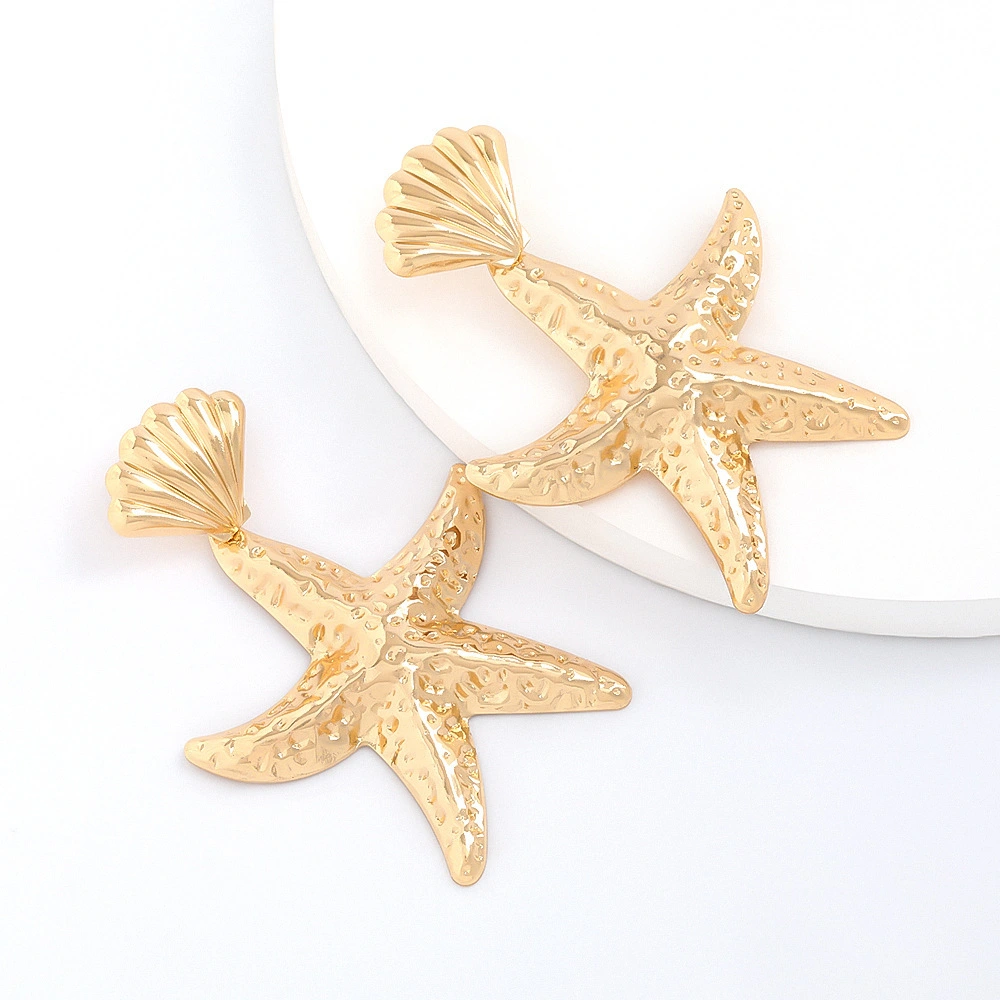 Hainon new design Starfish shell shape stud Earrings for Women Hypoallergenic Gift card flannel bag set wholesales 1