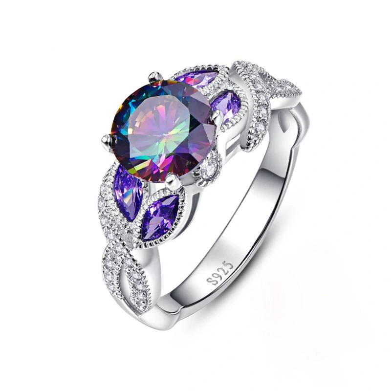 Hainon 2019 Luxury Fashion silver Plated Round purple shiny Zircon Rings women jewelry Wedding Rings wholesale 1