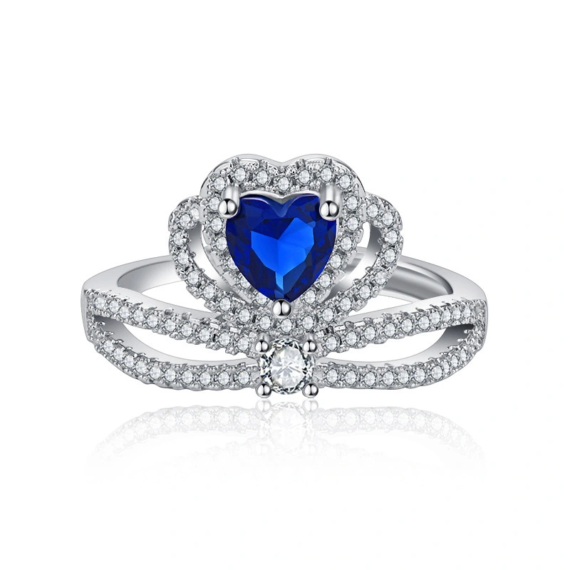 Hainon Temperament Simple Crown blue zircon Ring women jewelry wedding rings 1