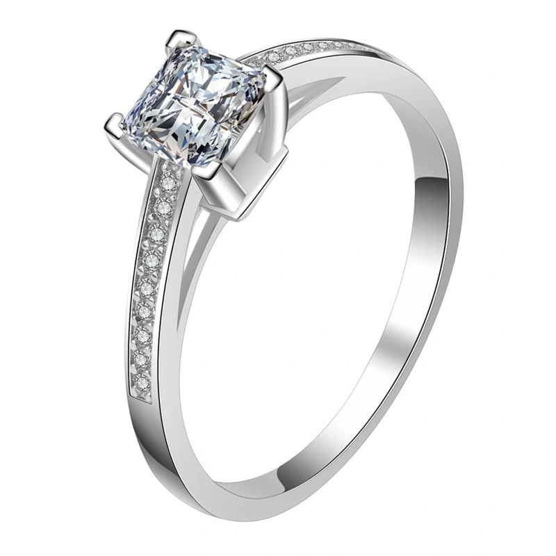 Hainon women rings Sweet square white zircon 5mm shiny wedding rings jewelry wholesale 1