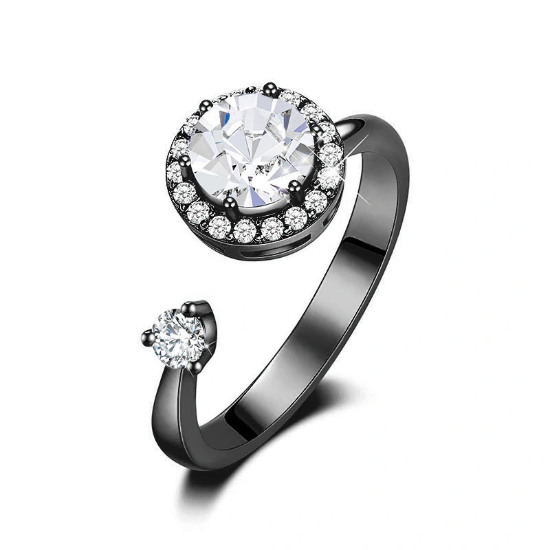 Hainon Adjustable Rings Black Gun Plated Open Ring Jewelry for Women Girls Wife Mom Gift card flannel bag set 1