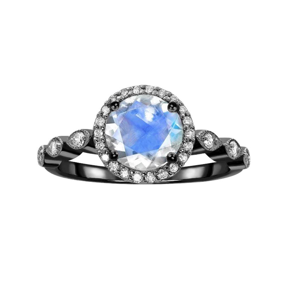 Hainon Adjustable Size Rings Jewelry Bag Set Moonstone Birthstone Gift Card Flannel for Women Bride Ladies Brass Round CN;ZHE 1