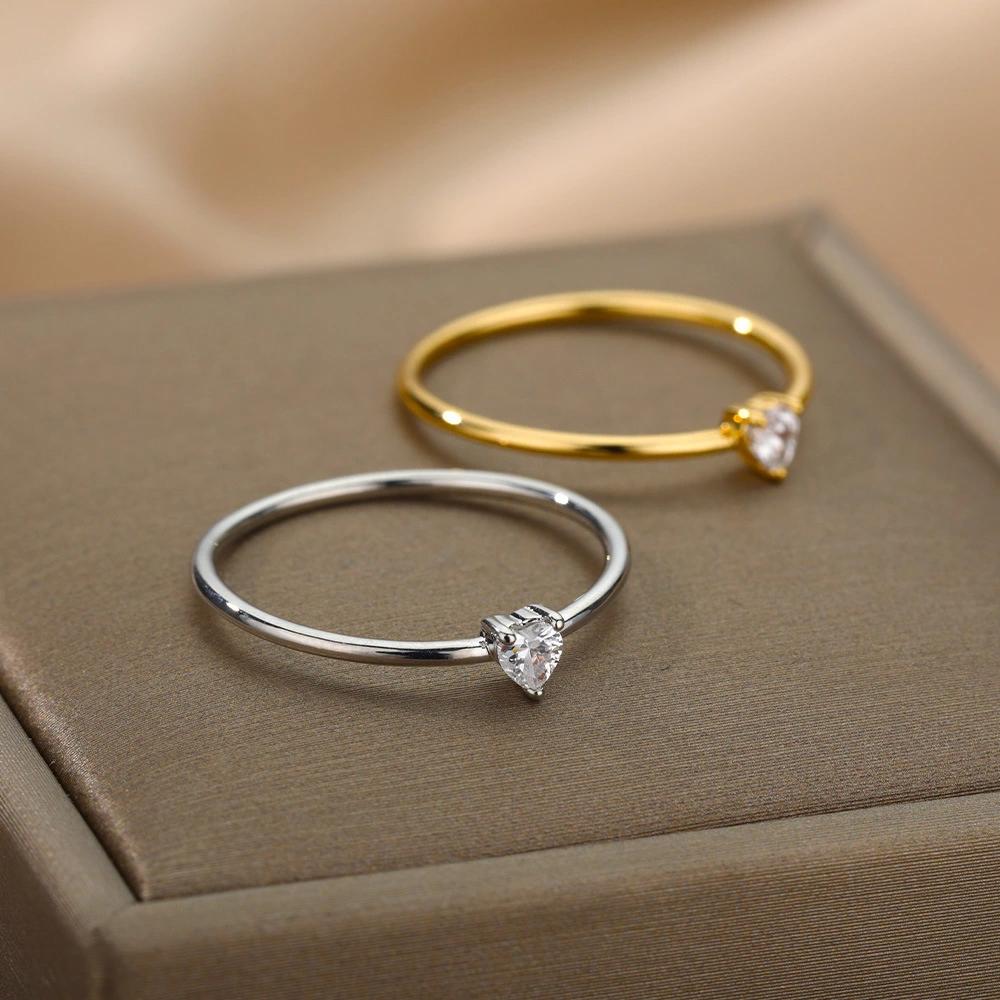 Hainon 18K Gold Ring Heart-shaped Zirconia Small Fresh Ring Proposal Gift Love Ring 1