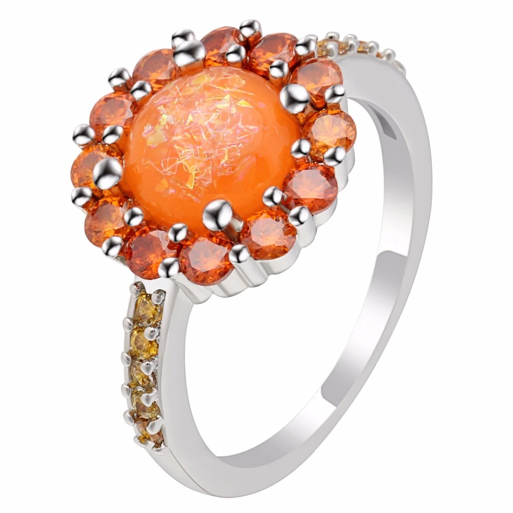 New Hot Opal Ring Orange Round opal wedding ring styles factory wholesale 1
