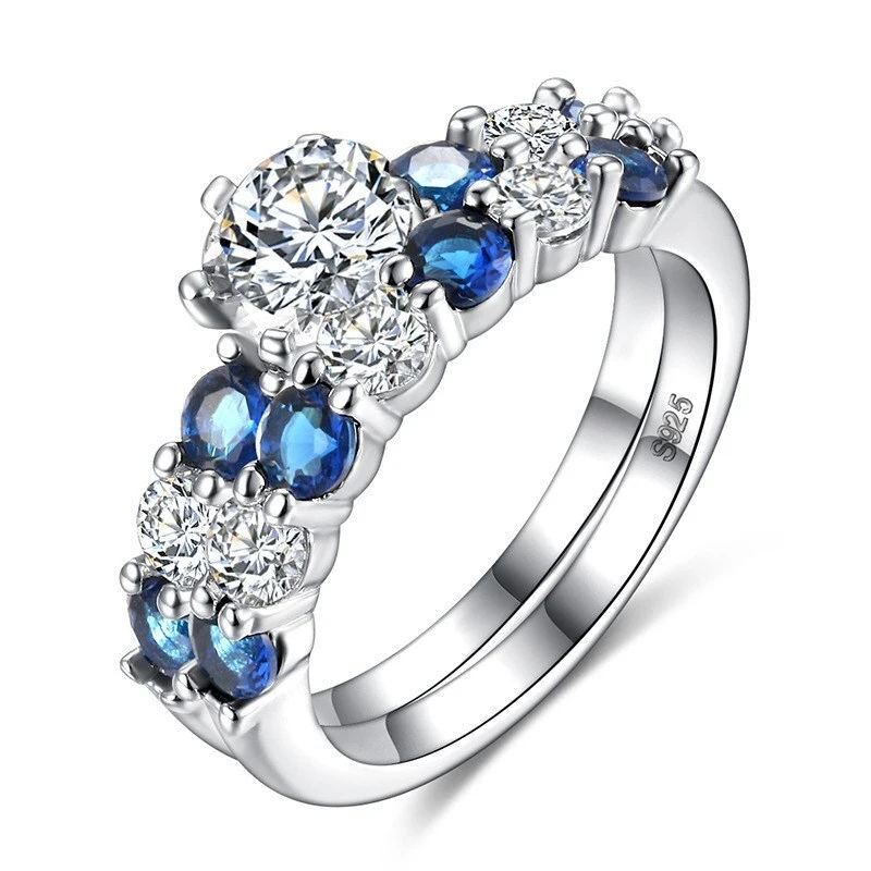 Hainon 2019 wedding rings Luxury blue zircon Bridal Engagement Ring girlfriends Birthday Gift wholesale 1