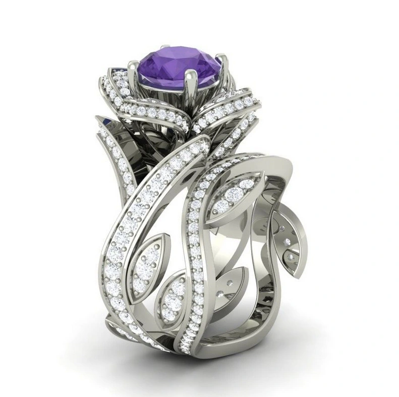 2018 Luxury Retro neutral wedding ring High quality ladies rose zircon ring creative floral rings jewelry women 1
