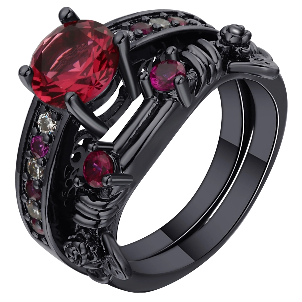 Fashion Jewelry 2019 diamonds black gold red zircon wedding ring set 1