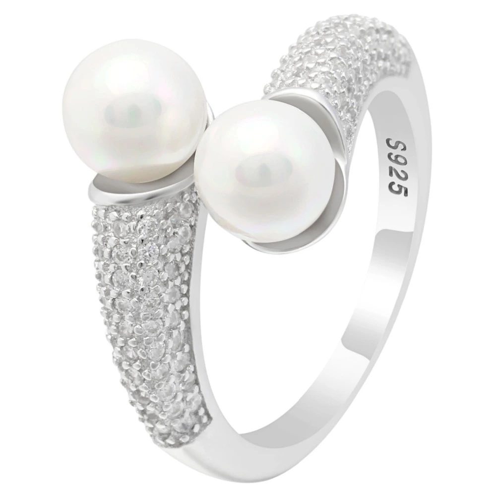 Charming pearl ring copper material plating silver jewelry women wedding ring wholesale 1