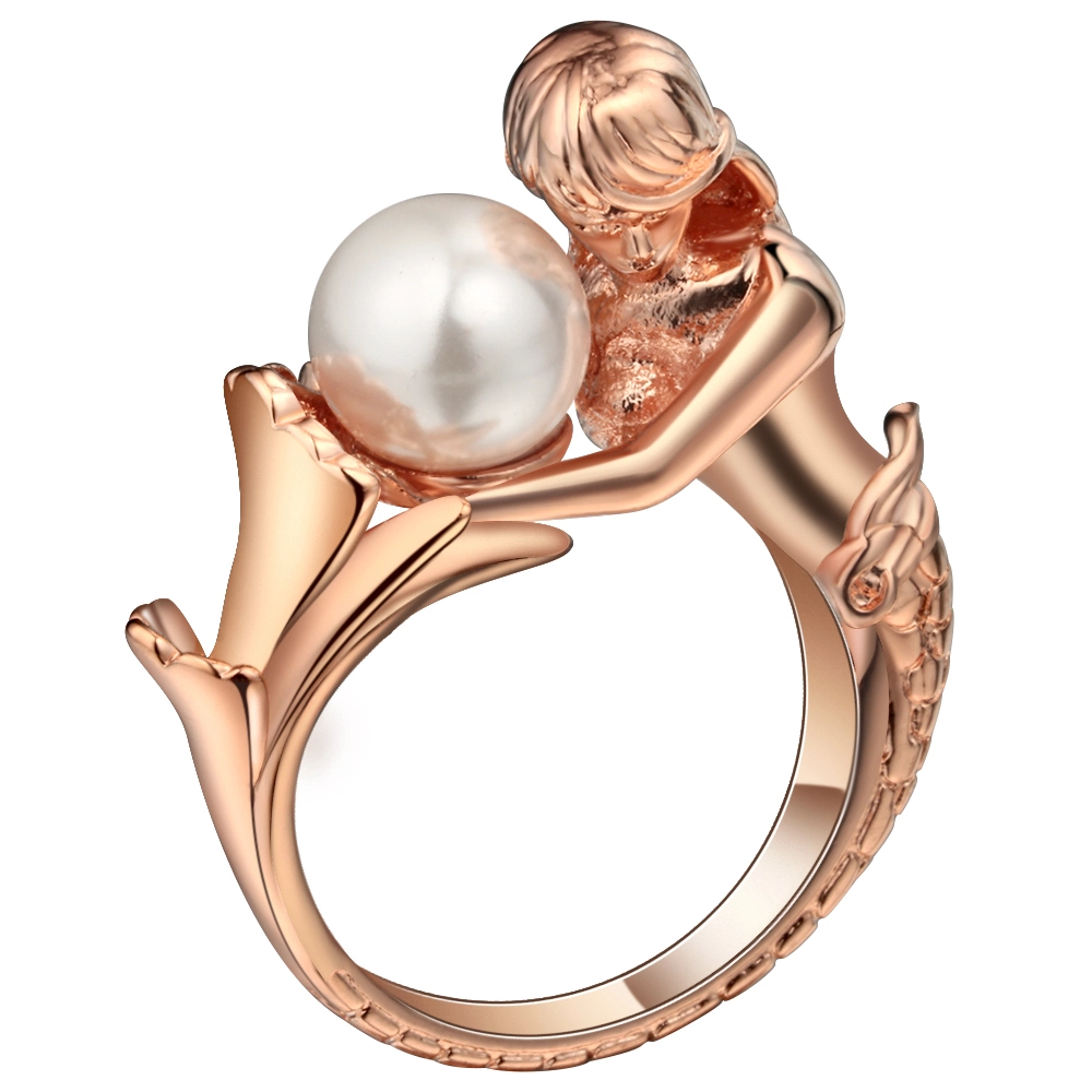 2018 wedding rings elegant Mermaid wholesale fashion jewelry pearl rings plating rose gold engagement ring 1
