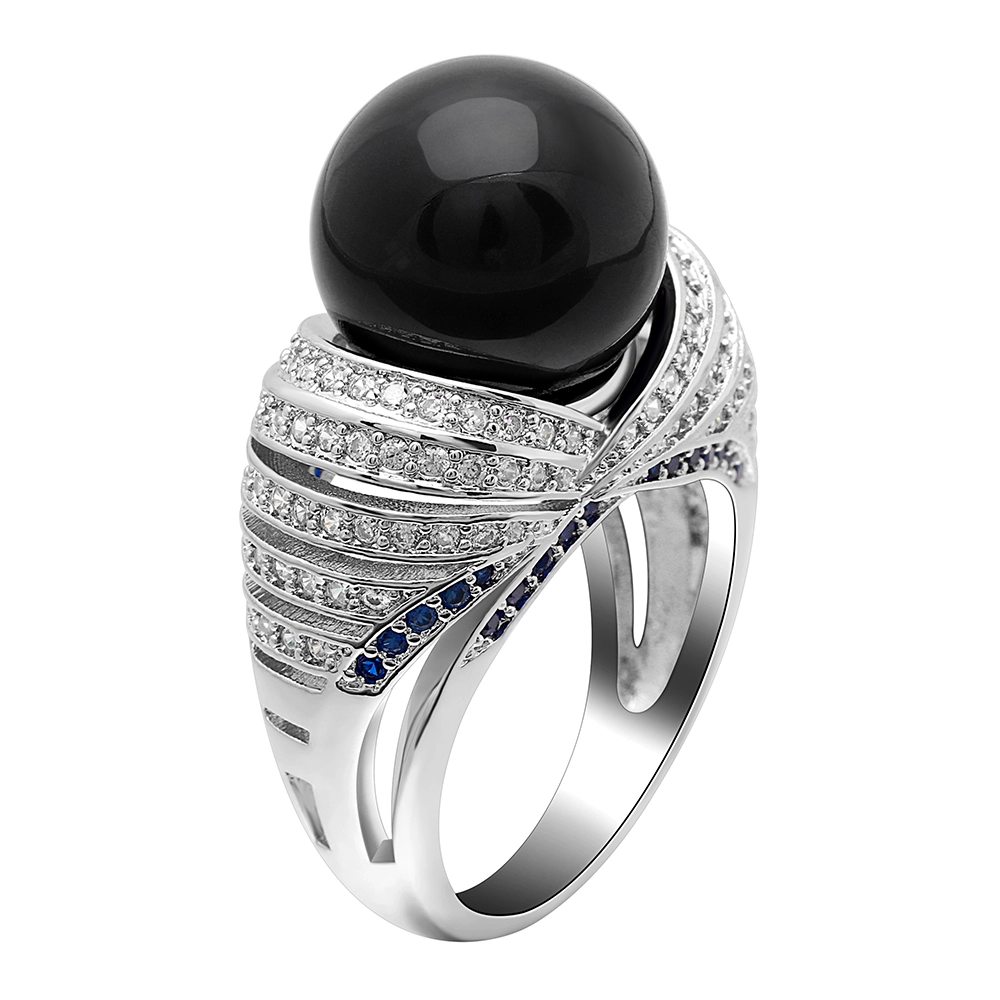 2019 wholesale Hainon rings jewelry women Fashion jewelry black beads engagement ring simple design women wedding rings 1