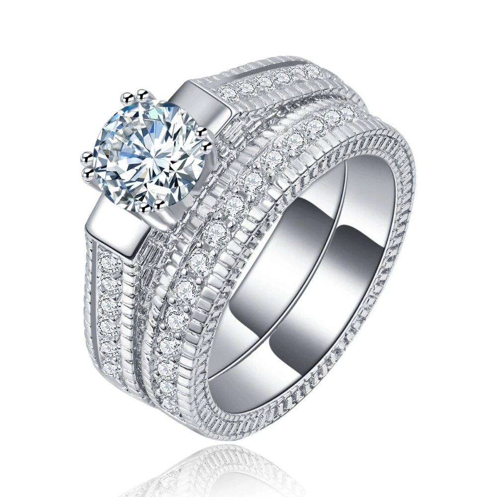 fashion clear AAA zircon rings set jewelry plating white gold women New Engagement Ring set 1