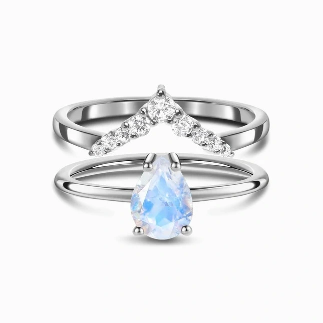 Hainon 925 Silver Rings Set Moonstone Ring Set For Women Wedding Engagement Silver Plated Ring Sets Wholesale Supplier 1