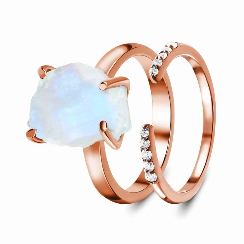 Hainon 925 Sterling Silver Fashion Rings Rose Gold Rings Double Layered Wear Moonstone Set Rings For Women Wholesale Supplier 1