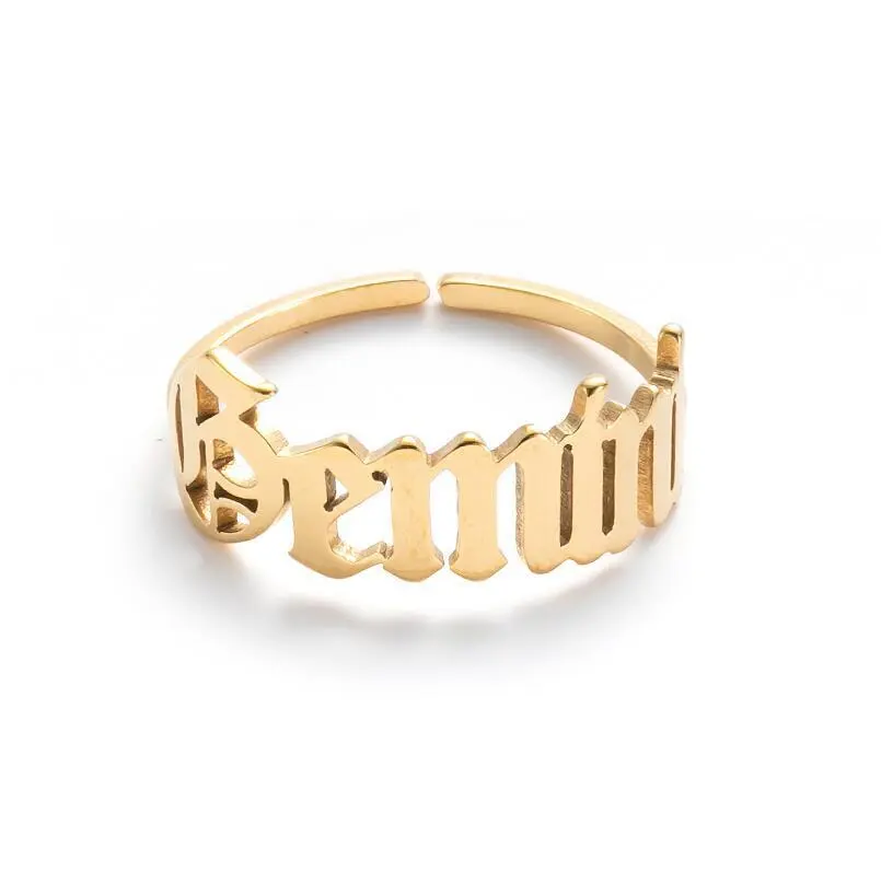Hainon 18K Gold plated Stainless Steel Rings 12 sign letter Rings for Women 1
