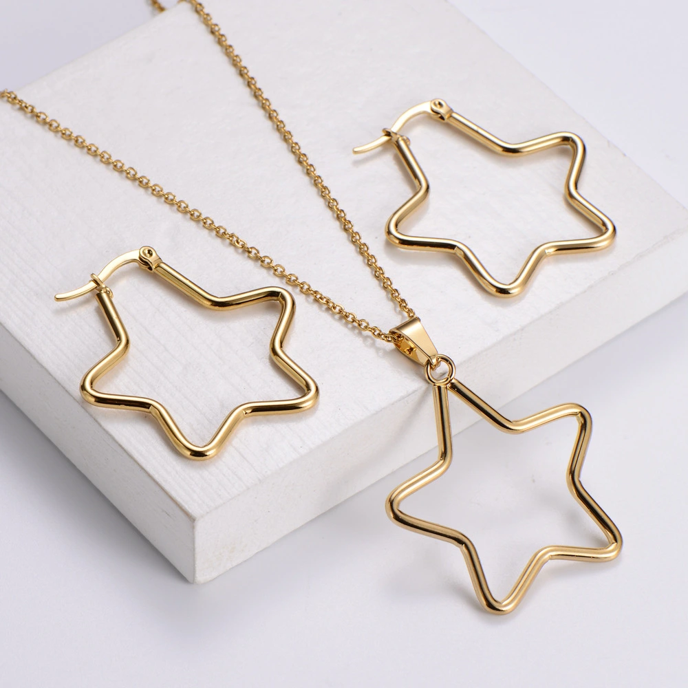 Hainon 2022 Geometric stainless steel jewelry sets fashion star 35mm jewelry set for women 1