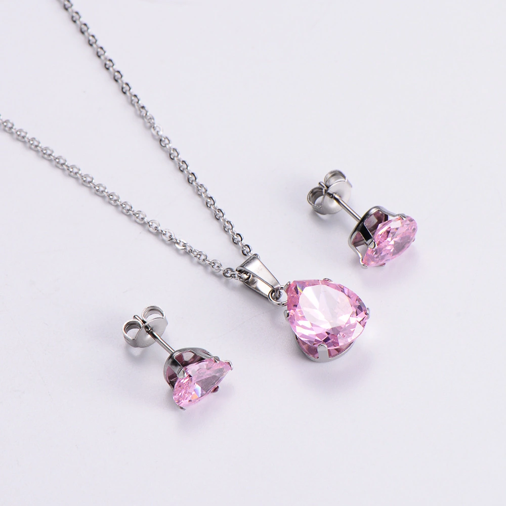 Hainon 2022 stainless steel jewelry sets fashion Water drop zircon jewelry set for women 1
