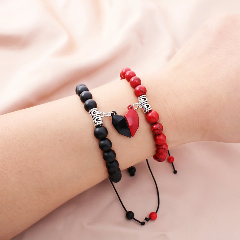 Hainon Couples Magnetic Bracelet Couple Family Adjustable Heart Beads Bangle Bracelets Love Couple Promise Gifts 1