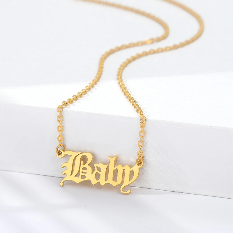 Hainon vintage English Stainless Steel Baby English Word Necklace Handmade Letter Pendant necklace jewelry Valentine's Day 1