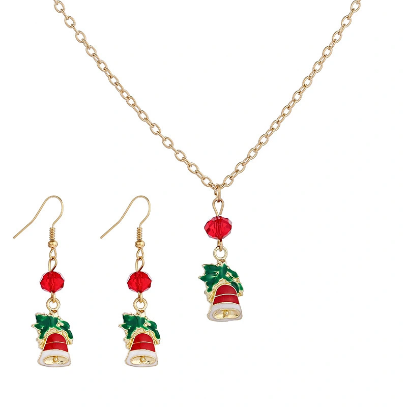 Hainon Christmas Bell Necklace Earrings Bowknot Earrings Necklace Set Combination Wholesale Supplier 1